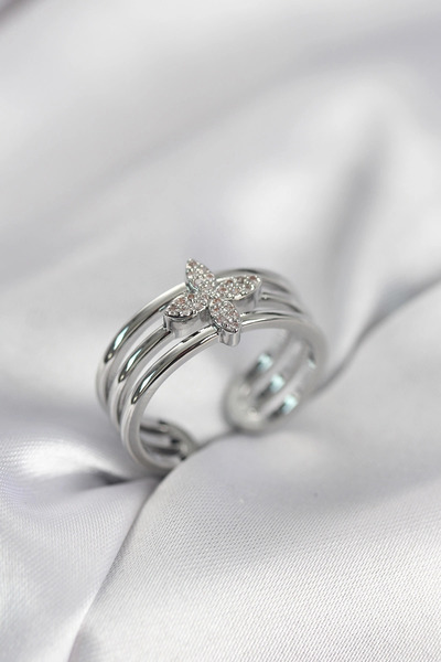 SORA GROUP Silver Color Zircon Stone Clover Model Women's Ring