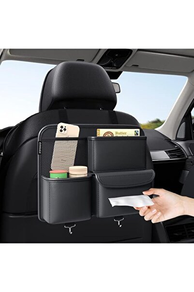 LEFAFA Car Backseat Organizer, PU Leather Car Seat Back Storage Bag with Tiss...