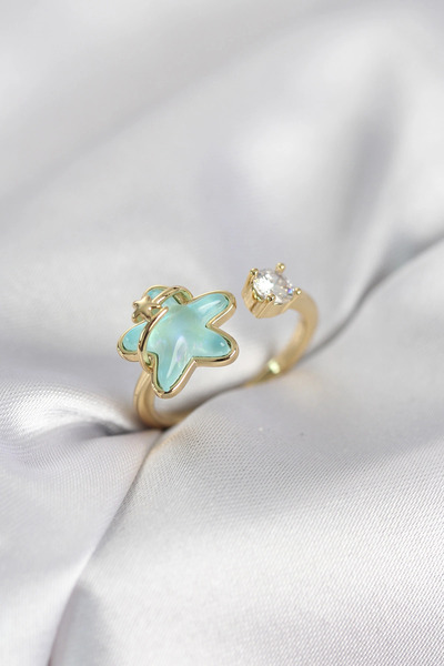 SORA GROUP Gold Color Turquoise Star Model Women's Ring