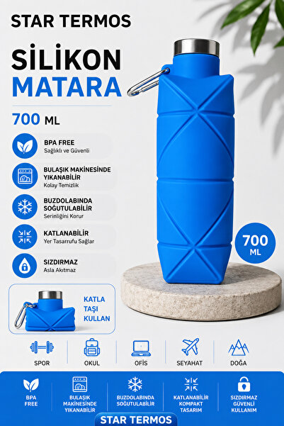 Star Termos 700 ml Foldable Silicone Water Bottle with Steel Lid, Bpa Free, L...