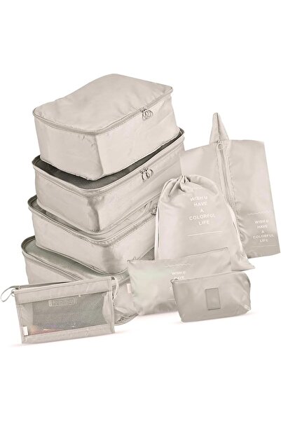 GENERAL 9-Piece Travel Storage Bag Set, Beige, Nylon Fabric, Lightweight Spac...