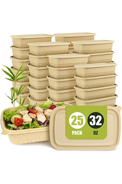Generic Containers 25Pack(50pcs) 32oz, Bamboo-Powder Reusable Meal Containers...