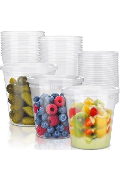 Generic Pack Food Storage Containers with Lids, 24oz Reusable Round Plastic F...