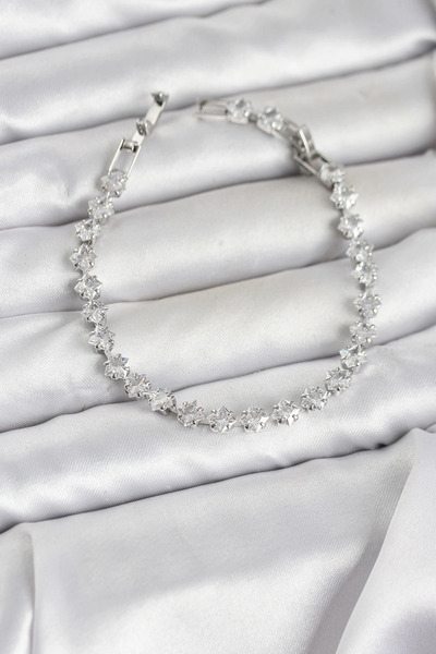 SORA GROUP Square Zircon Stone Silver Color Brass Waterway Women's Bracelet