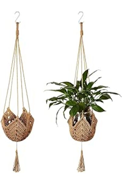 X SPRING Plant Hangers, 2 Pack Natural Jute Wall Hanging Baskets, Decorative ...