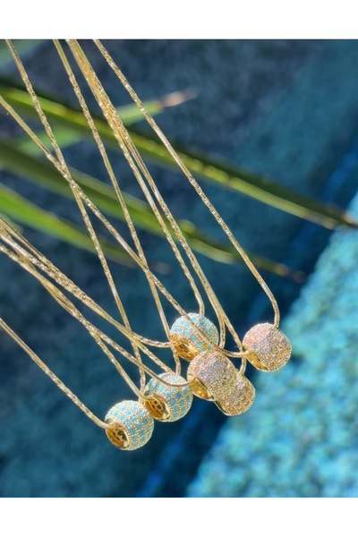 Bade Jewelry Vip Gold Textured Chain with Zircon Stone and Ball Detail, Tarni...
