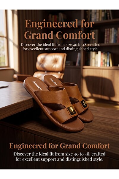 Amity Footwear KSA شبشب رجالي جلد بإبزيم ذهبي – سهل الارتداء – تصميم مريح فري...