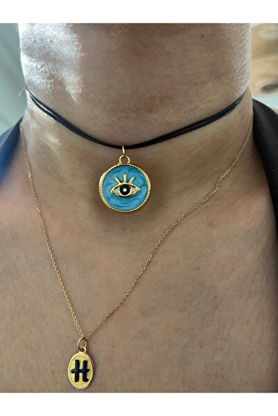 Hoop jewelery قلادة جلدية من الفولاذ على شكل عين الشر