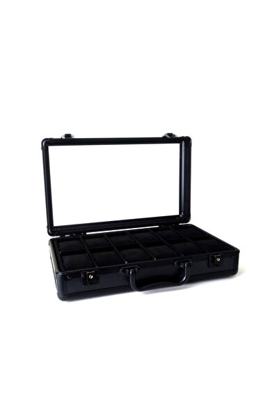 NoSignal Premium Metal Cam Yüzeyli 12 Bölmeli Saat Taşıma Çantası Saat Kutusu