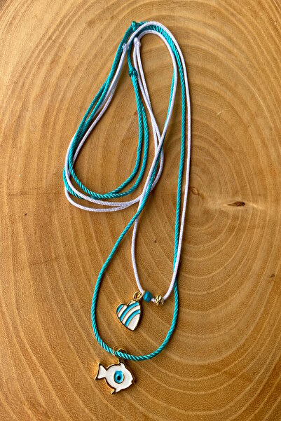 Shepidi 2-Piece Adjustable Rope Necklace with Fish and Heart Objects