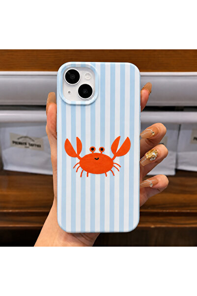 MustCase iPhone 13 / 14 / 15 Uyumlu Bebe Mavi Çizgili Turuncu Yengeç Desenli ...