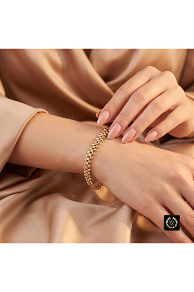 XUPING JEWELRY Vıp Seri 316L Çelik 14K Gold Renk Zirkon Taşlı Çiçek Motifli B...
