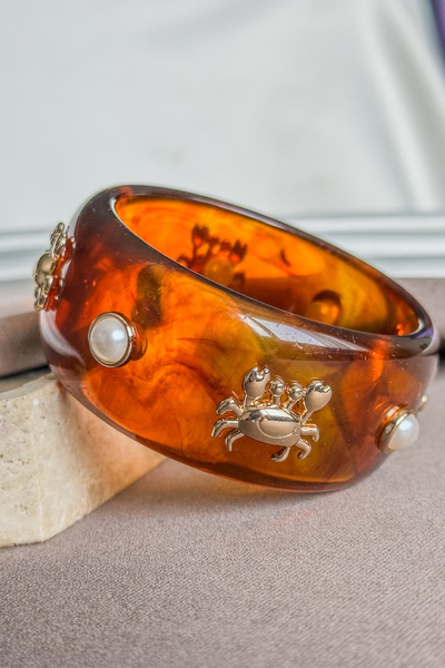 Dore Collection Premium İthal İnci Ve Yengeç Figürlü Kehribar Bangle Bilezik ...
