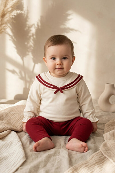 ciciben Nora Marine Sailor Collared Borda-Cream Baby Set - Soft Textured Cott...
