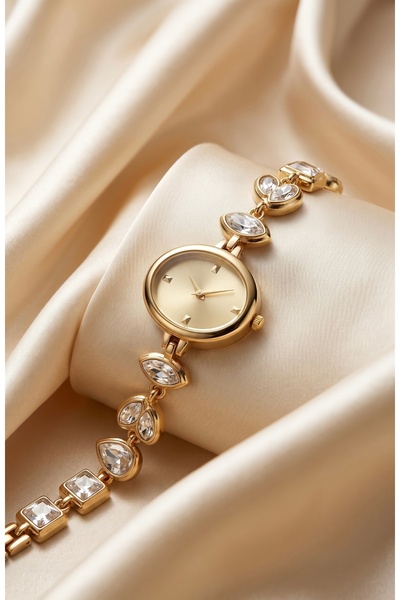 KLISHE Kadın Çelik Saat Gold Renk Premium Tasarım Taşlı Vintage Luxury Old Mo...