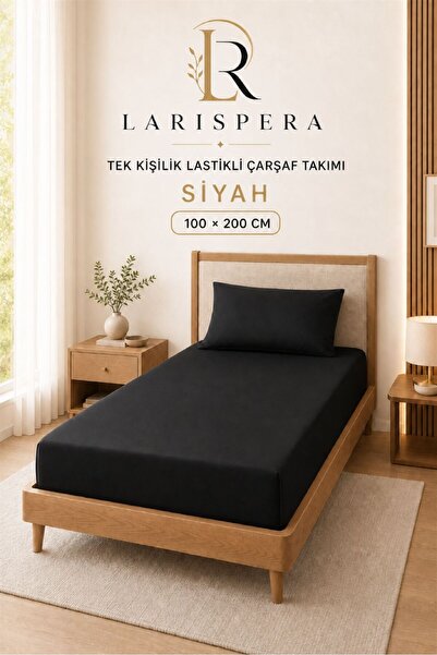 Larispera طقم ملاءة سرير مطاطية سوداء مقاس 100 × 200 سم مع غطاء وسادة مقاس 50...