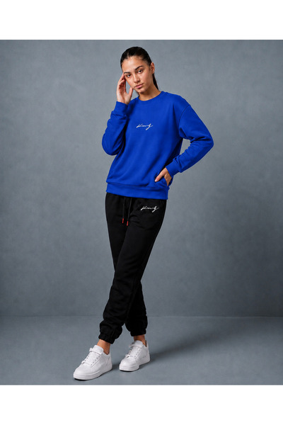 CLOTHES33 Trening cu guler rotund, set de 2 piese, model unisex, cu imprimeu ...