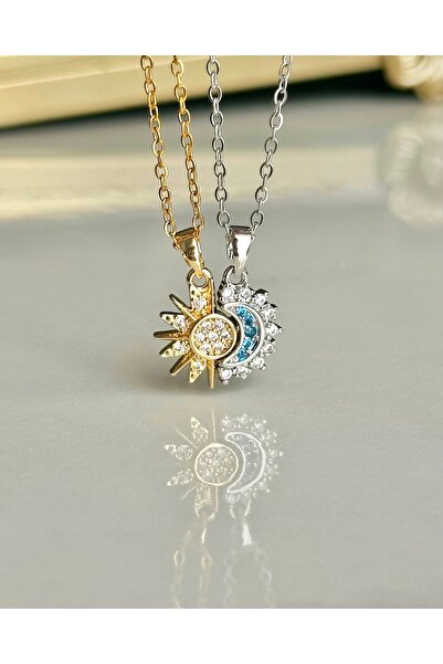 shop IŞIKLI KUTUDA GÜNEŞ-AY ÇİFT KOLYESİ ÇELİK