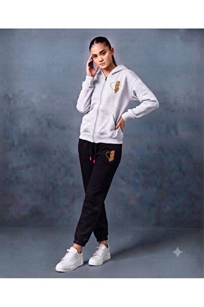 CLOTHES33 Set de trening HIRKA din 2 piese, de iarnă, cu imprimeu leopard și ...