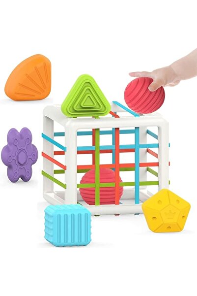 BAYBEE Baby Shape Sorter Cube Toy with Elastic Bands, 6 Multi Sensory Texture...