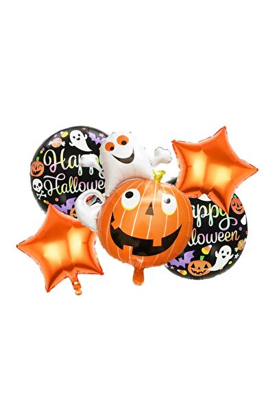 genaja Set Baloane Folie Halloween 5 Buc – Dovleac cu Fantomă 64x80 cm + Form...