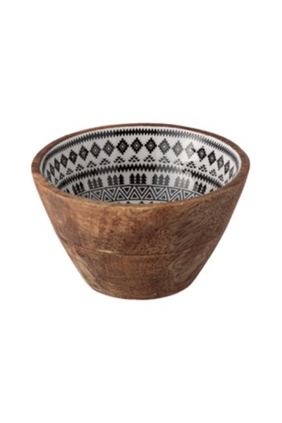 OEM Bol din Lemn cu Model Alb Negru Aztec Ø13x7cm
