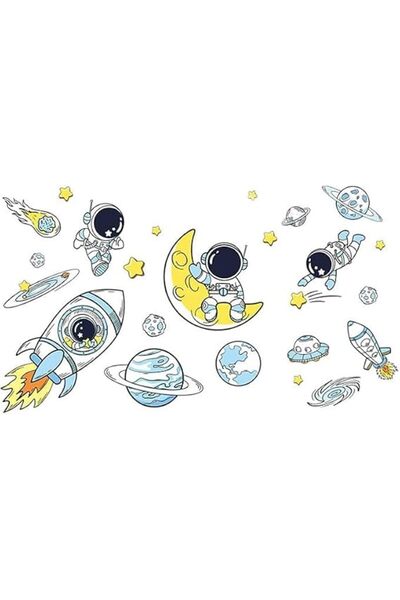 Tazweeq Wall Stickers, Space Theme Decals with Planets Stars Universe, DIY Ar...