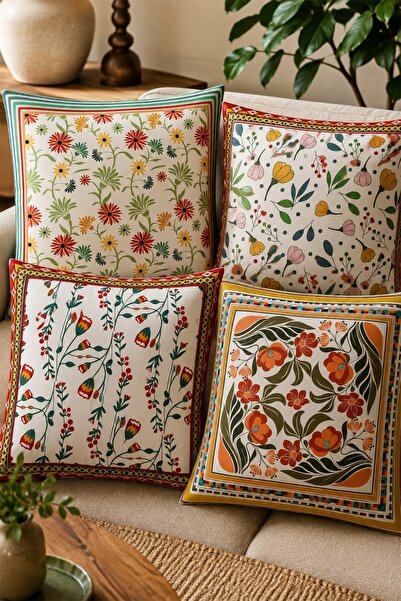 EVPANYA Set de 4 huse de pernă decorate cu flori înrămate
