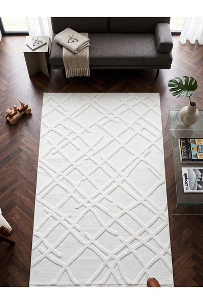Merinos Launge Serisi Dekoratif Hasır Modern Geometrik Desenli Krem Salon Otu...
