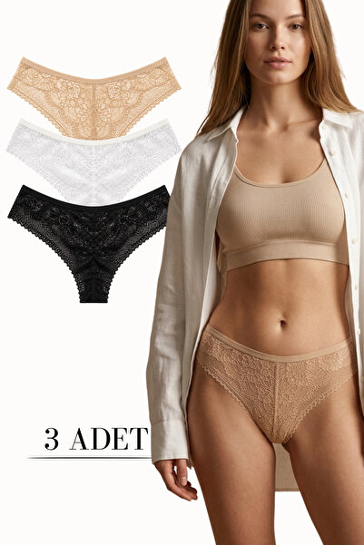 LİBELLA İÇ GİYİM Women's Lace Front and Back Brazilian Panties Lycra Mixed Co...