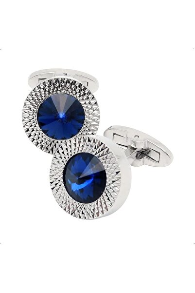 JOYZZZ Aputue Cufflinks for Men, Luxury Blue Crystal Silver Tone Cuff Link Se...