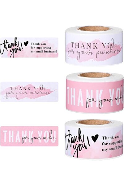 KASTWAVE Pink Thank You Stickers, 3 Rolls 1 x 3 Inch Decorative Sealing Label...