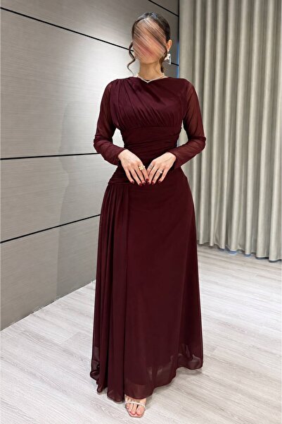 Areejstyle Long Burgundy Evening Dress