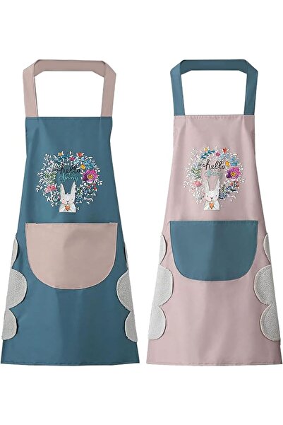 ASKIND 2Pcs Women Kitchen Apron with Hand Wipe Pockets, Big Pocket,Hand-wipin...