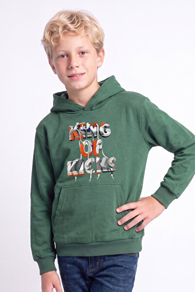 FYK KİDS Boy's Printed Kangaroo Pocket Long Sleeve Hooded Sweatshirt