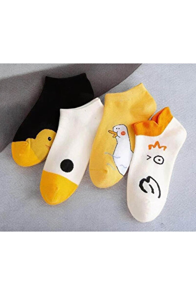 PADO Women's Short Socks with Fun Duck and Face Designs – Trendy Yellow and W...