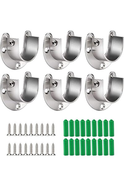 Parlberd 6-Pack Stainless Steel Closet Rod End Supports, Heavy Duty U-Shaped ...