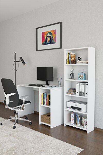 alpaevmobilya Kitaplıklı Çalışma Masası Bilgisayar Masası Raflı Öğrenci Ofis ...