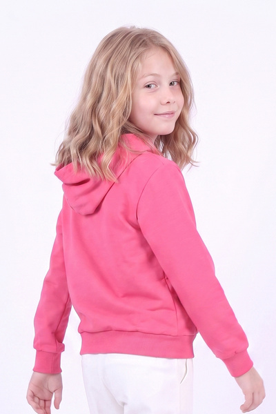 panios kids Kız Çocuk Baskılı Kanguru Cepli Uzun Kollu Kapüşonlu Sweatshirt