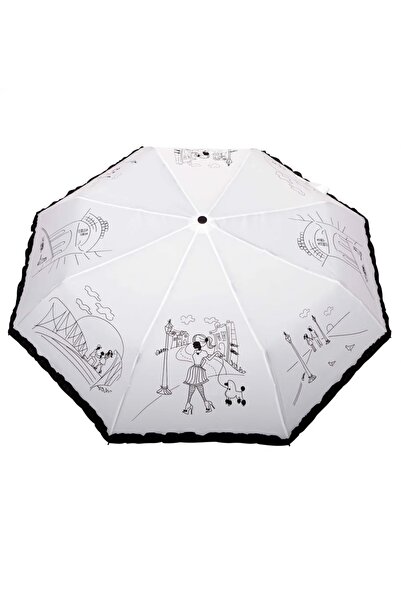 Parasol Umbrela pentru femei "Carbon Steel" 80km/h - pariziana, alba cu manta...