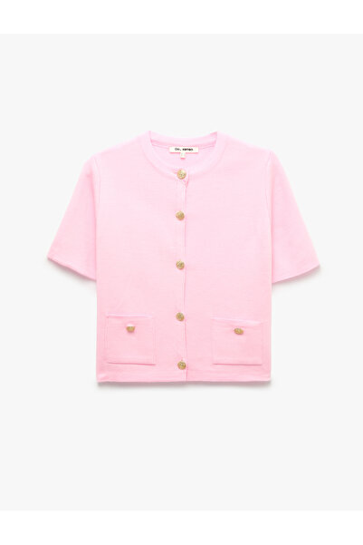 Koton Pocket Detailed Metal Decorated Buttoned Crew Neck Short Sleeve Knitwea...