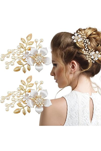 JOYZZZ Gold Bridal Hair Clips, 2PCS Elegant Vintage Pearl Leaf Hairpins for W...