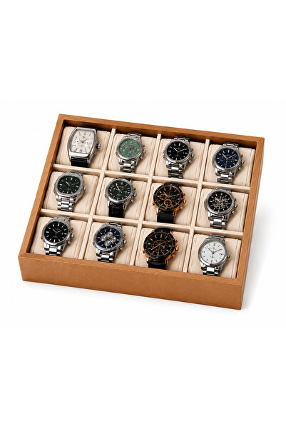 Güner Ofis 12-Slot Leather Watch Box – 12 Compartment Watch Storage and Organ...