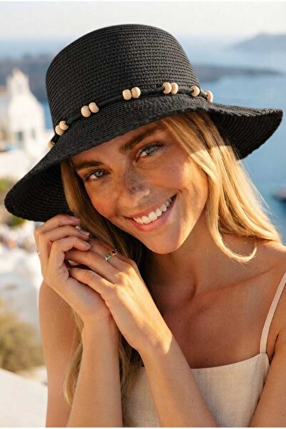 Uniquetrenders Women's Wooden Beaded Corded Summer Straw Hat