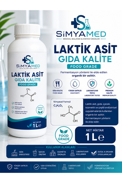 SİMYAMED Laktik Asit %80 Food Grade 1L – Gıda & Kozmetik Kullanım
