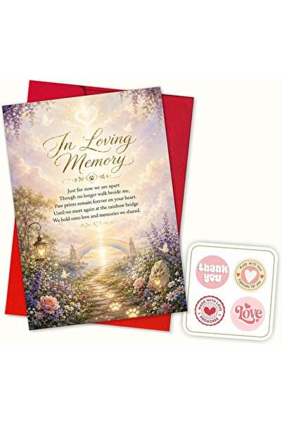 GENERAL (8x5.3 Inch) In Loving Memory Pet Sympathy Card for Dog Cat, Rainbow ...