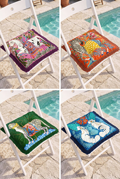 Realhomes Colorful Zebra and Leopard Figured Patchwork Patterned 4-Piece Frin...