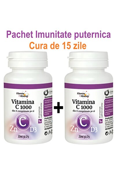 Dacia Plant Pachet Vitamina C1000 Zinc D3, din surse organice, (cura 15zile),...