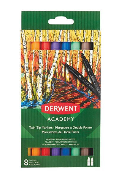 Derwent Carioca Academy, Cu 2 Capete, Varf Tip Pensula Si Ascutit, 8Buc/Set, ...