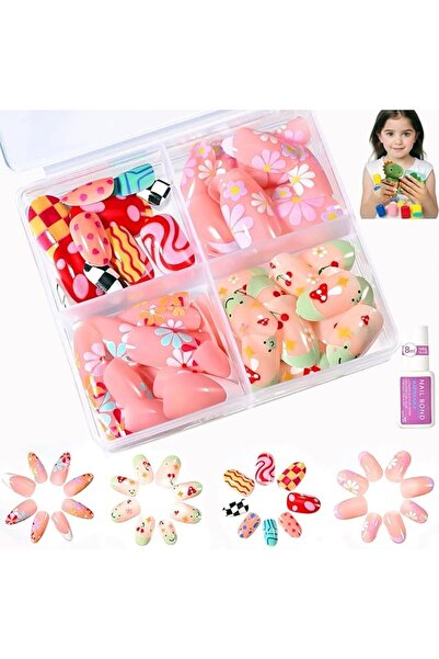 Yelajoy 96 PCS Kids Press on Nails, Cute Stick Designs for Girls, Full Cover ...